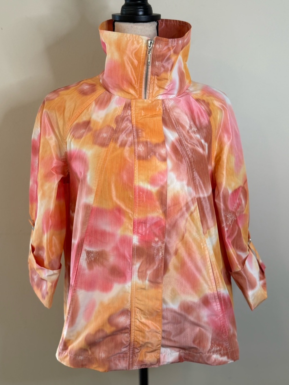 Patty Kim abstract floral jacket watercolor pink orange wearable art SZ M